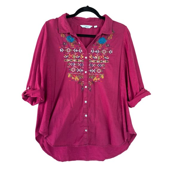 Great Northwest Indigo Embroidered Hot Pink Button-Down Shirt L - Picture 1 of 11